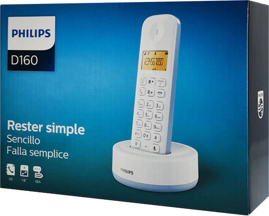 Philips D160 Ασύρματο Τηλέφωνο με Ελληνικό Μενού Λευκό/Μπλε