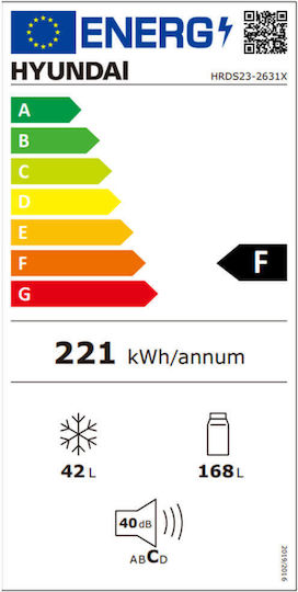 Hyundai Ψυγείο Δίπορτο 210lt Υ143xΠ55xΒ55εκ. Inox HRDS23-2631X