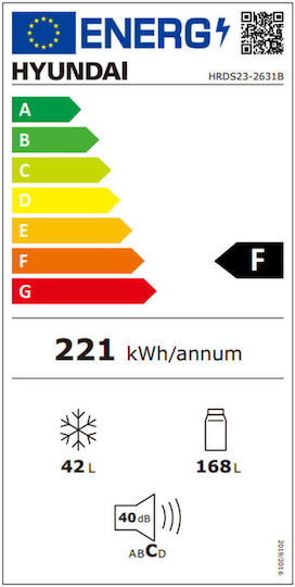 Hyundai Ψυγείο Δίπορτο 210lt Υ143xΠ55xΒ55εκ. Inox HRDS23-2631B