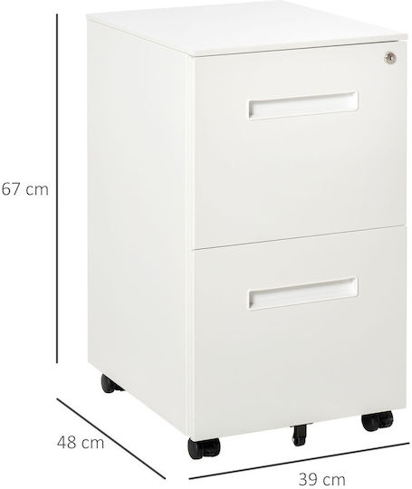 Office Storage Metal Drawer with Wheels, Lock & Drawers White L39xW48xH67cm