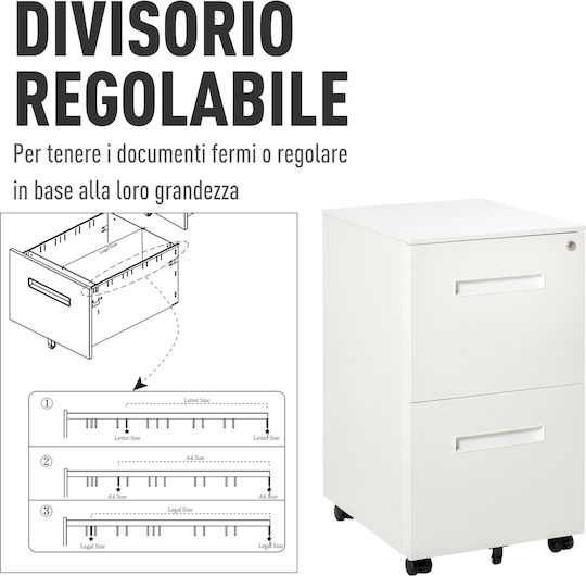 Office Storage Metal Drawer with Wheels, Lock & Drawers White L39xW48xH67cm