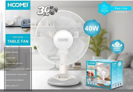 Hoomei Επιτραπέζιος Ανεμιστήρας 35W Διαμέτρου 30cm Λευκός