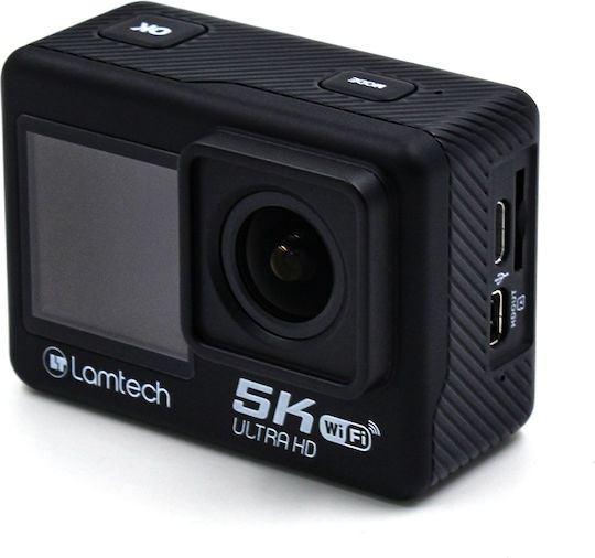 Lamtech LAM113232 Екшън камера 5K Водоустойчива (с Калъф) с Екран 2" и Wi-Fi Черна