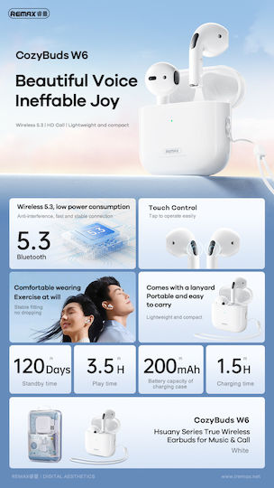 Remax Cozybuds W6 Bluetooth Handsfree Earphones with Charging Case White
