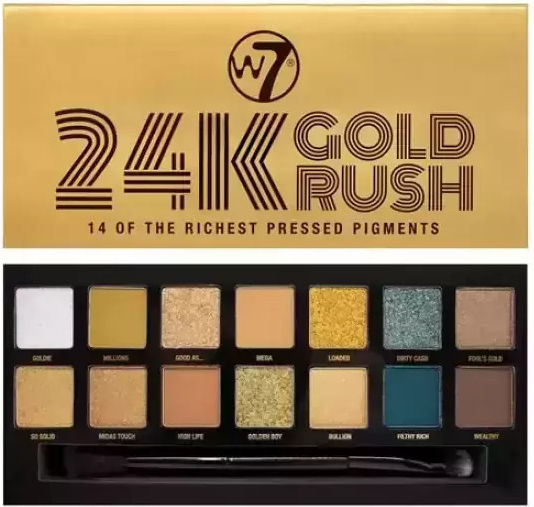 W7 Cosmetics Golden Girl Seturi și Palete de Machiaj pentru Față și Ochi 24K Gold Rush și Ready Set Glow 2 Bucăți