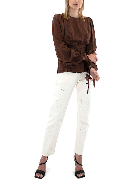 Women's Summer Blouse Long Sleeve Brown