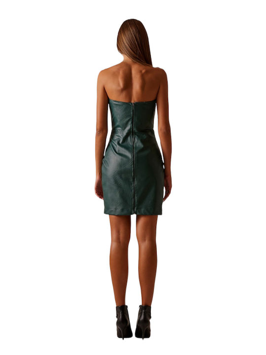 Mind Matter Mini Evening Dress Strapless Leather Green