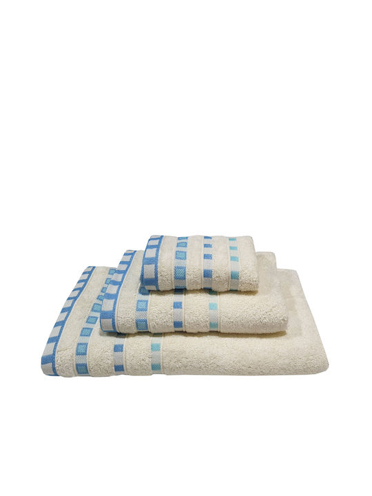 Le Blanc Facecloth Πεννιέ Ζακάρ Πουά 7000012-10 50x90cm. Cream-Turquoise Weight 450gr/m²