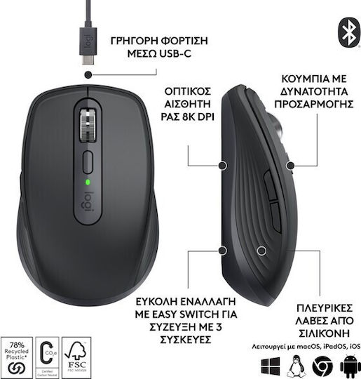 Logitech MX Anywhere 3S Ασύρματο Bluetooth Ποντίκι Graphite