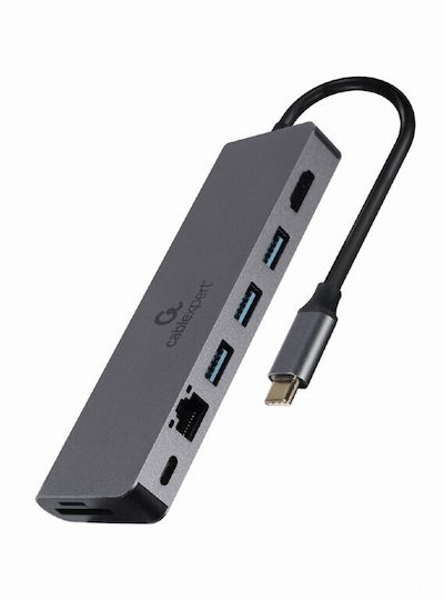 Cablexpert USB-C Docking Station με HDMI 4K PD Ethernet Γκρι (A-CM-COMBO5-05)