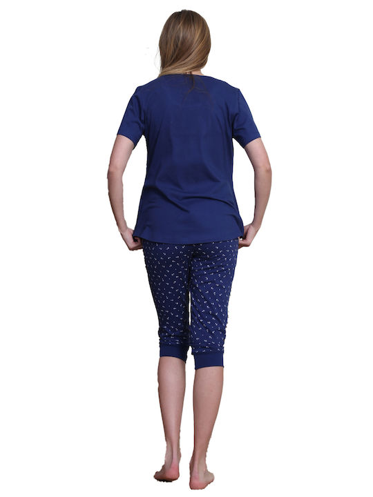 Vienetta Secret Summer Women's Pyjama Set Cotton Navy Blue