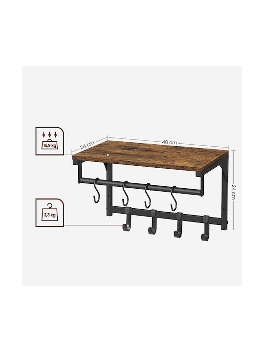 Vasagle Antique Wooden Wall Hanger 8 Hooks Brown 40x24x24cm