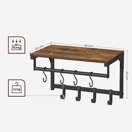Vasagle Antique Wooden Wall Hanger 8 Hooks Brown 40x24x24cm