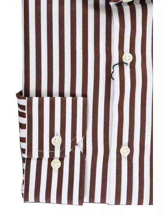 The Bostonians Men's Shirt Long Sleeve Cotton Striped Brown