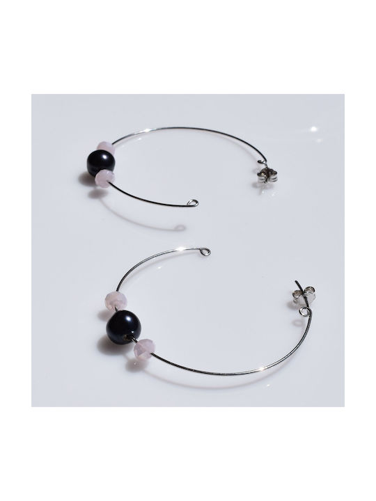 Bizoutaki Earrings Hoops made of Silver with Stones & Pearls