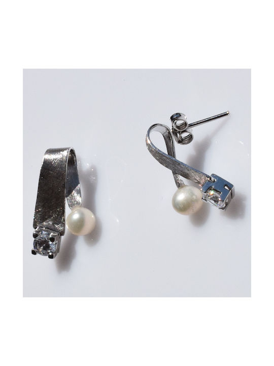 Bizoutaki Earrings made of Silver with Stones & Pearls