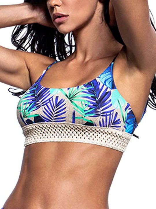 Bluepoint Sports Bra Bikini Top with Adjustable Straps Blue Floral