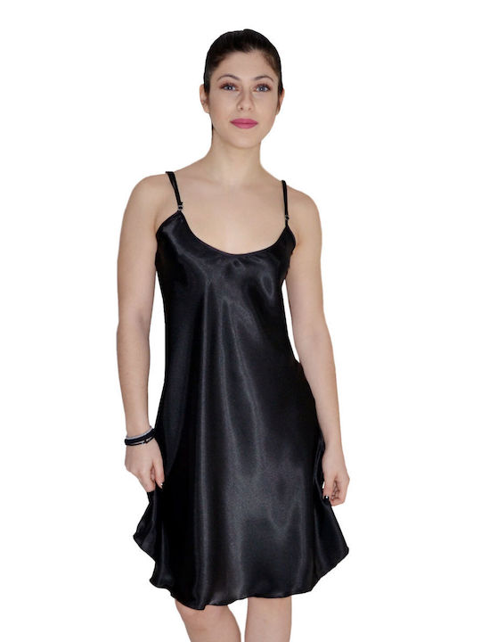 Elite Form Winter Satin Women's Nightdress Black