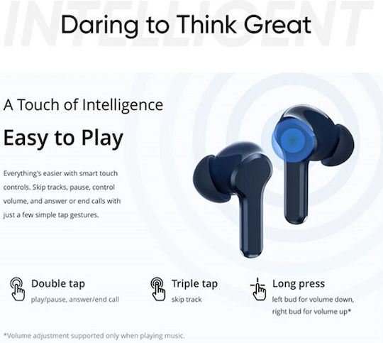 Realme Buds T100 Bluetooth Handsfree Ακουστικά με Αντοχή στον Ιδρώτα και Θήκη Φόρτισης Μπλε