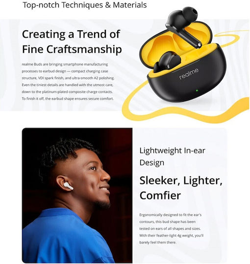 Realme Buds T100 Bluetooth Handsfree Ακουστικά με Αντοχή στον Ιδρώτα και Θήκη Φόρτισης Μπλε