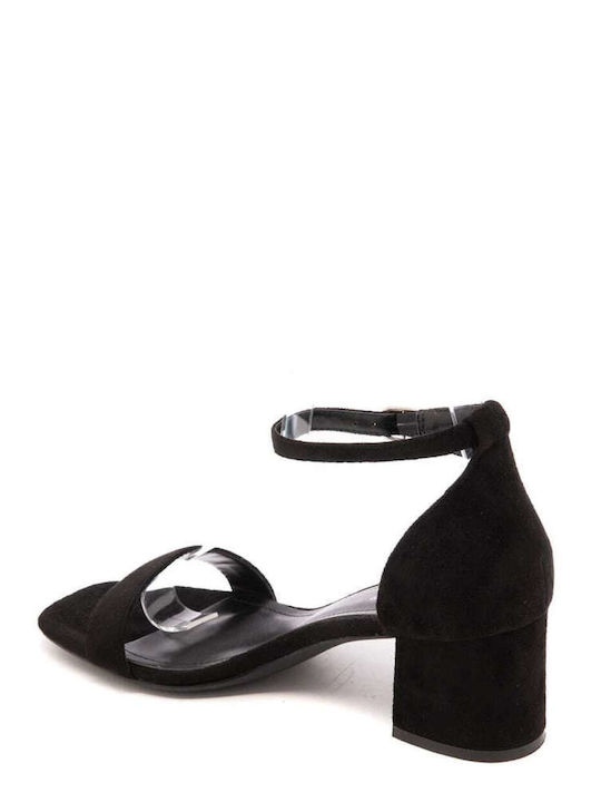 Keep Fred Suede Women's Sandals with Ankle Strap Black with Thin Medium Heel