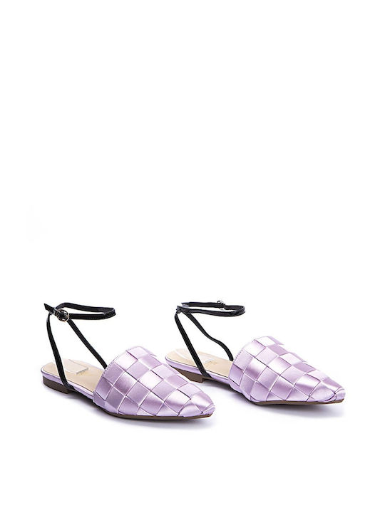 Keep Fred Satin Pointy Slingback Ballerinas with Strap Purple DEC-001-MAGNOLIA