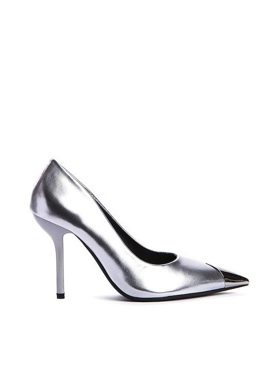 Keep Fred Synthetic Leather Pointed Toe Stiletto Silver High Heels