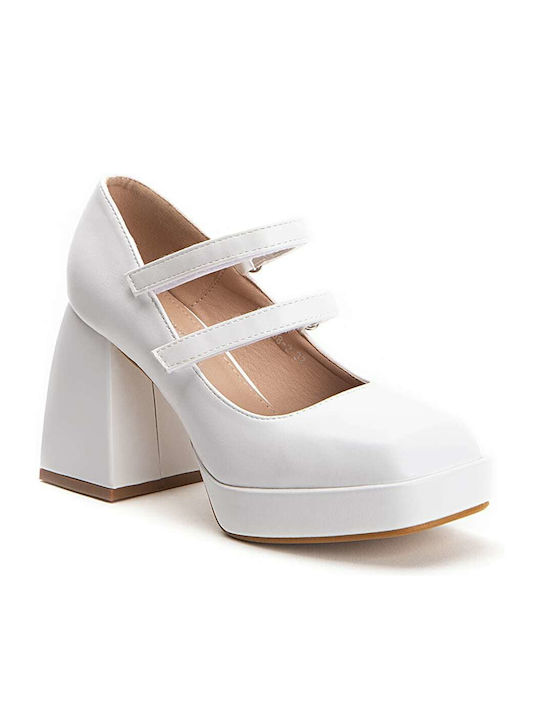 Keep Fred Leather White High Heels with Strap