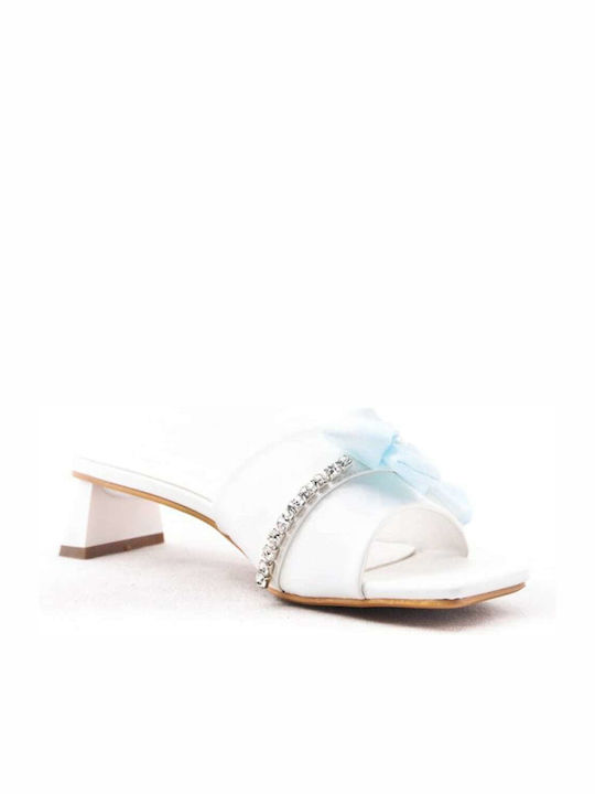 Keep Fred Chunky Heel Leather Mules White