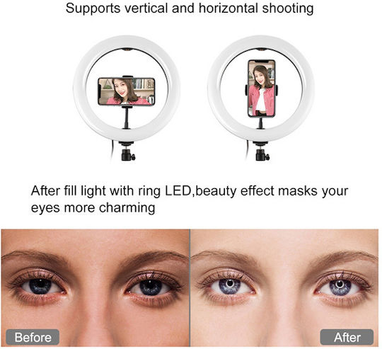Puluz LED Ring Light Dimmable-Adjustable Color Temperature RGB Ring Light 26cm με Τρίποδο Δαπέδου και Βάση για Κινητό