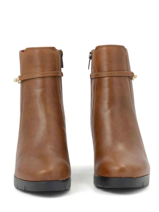 Leather Women's Chelsea Boots with Medium Heel Tabac Brown