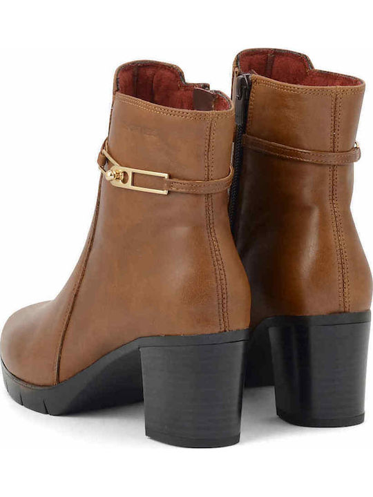 Leather Women's Chelsea Boots with Medium Heel Tabac Brown