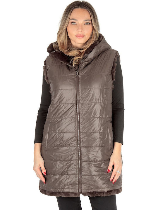 Women's Sleeveless Long Fur Brown