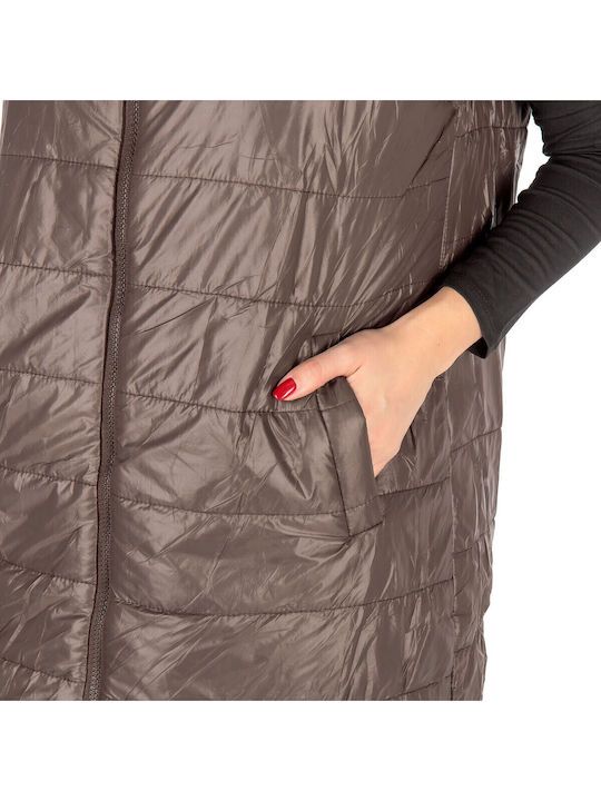 Women's Sleeveless Long Fur Brown
