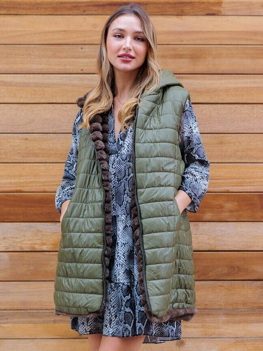 Women's Sleeveless Short Fur Green