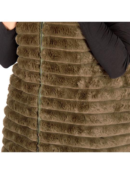 Women's Sleeveless Short Fur Green