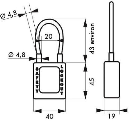 Thirard Plastic Padlock with Cable with Key 38mm 1pcs