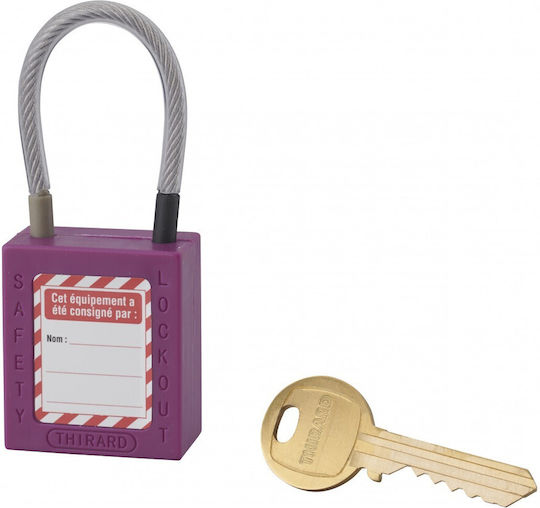 Thirard Plastic Padlock with Cable with Key 38mm Purple 1pcs