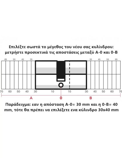 Thirard Lock Cylinder 90mm (30-60) with 3 Keys Silver