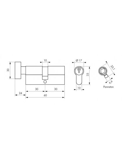 Thirard Lock Cylinder Security 60mm (30-30) with Knob and 3 Keys Silver