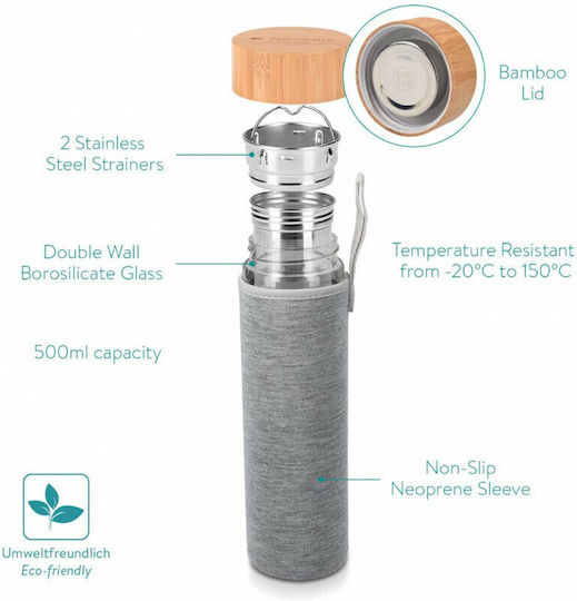 Navaris Live Laugh Love Bottle Water Glass with Screw Cap Transparent 500ml