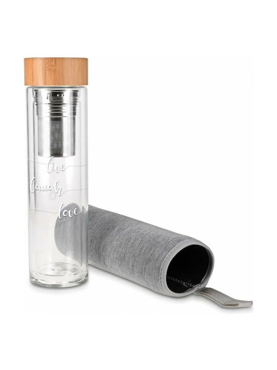 Navaris Live Laugh Love Bottle Water Glass with Screw Cap Transparent 500ml