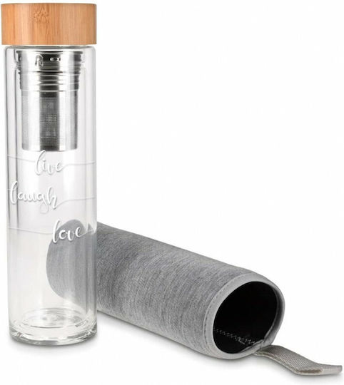 Navaris Live Laugh Love Bottle Water Glass with Screw Cap Transparent 500ml