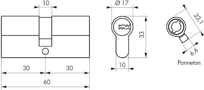 Thirard Lock Cylinder 60mm (30-30) with 5 Keys Gold