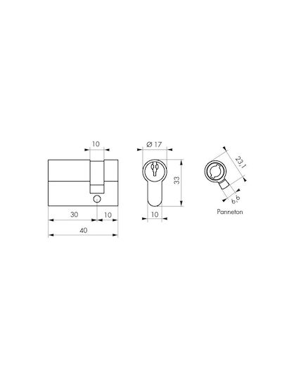 Thirard Lock Cylinder Half 40mm (30-10) with 3 Keys Gold
