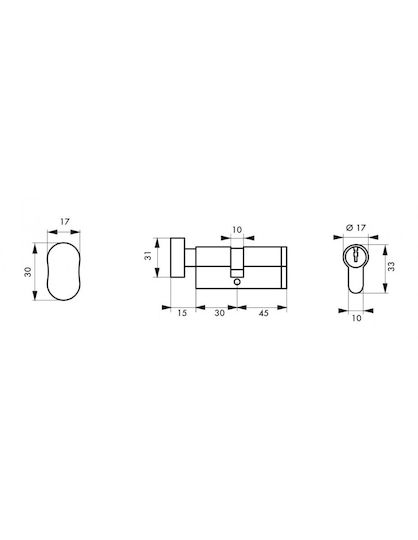 Thirard Lock Cylinder Security 75mm (30-45) with Knob and 3 Keys Silver