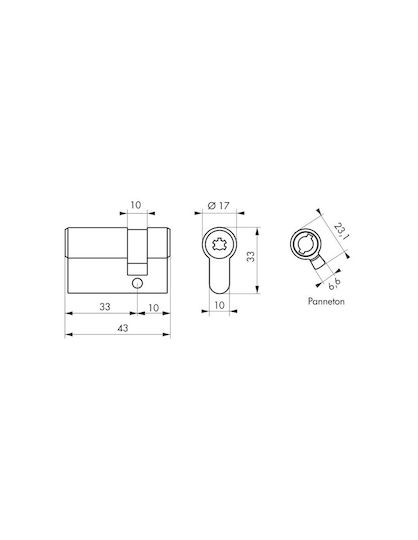 Thirard Κύλινδρος Κλειδαριάς Ασφαλείας Μισός 40mm (30-10) με 4 Κλειδιά Ασημί