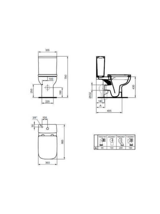 Ideal Standard I.Life A Set Stehende Toilette Randlos mit Spülung mit Deckel Sanftes Schließen Weiße