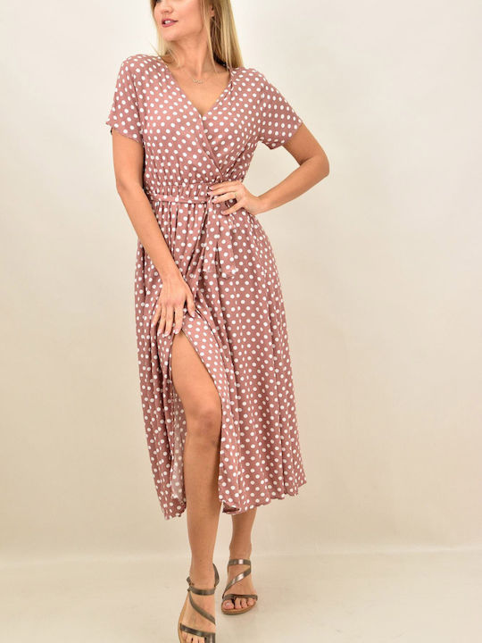 Potre Sommer Midi Kleid Wickel Rosa