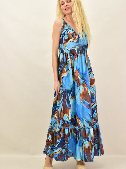 Potre Sommer Maxi Kleid mit Rüschen Hellblau